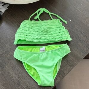Peixoto Girls Neon Green Crochet Halter Bikini Set